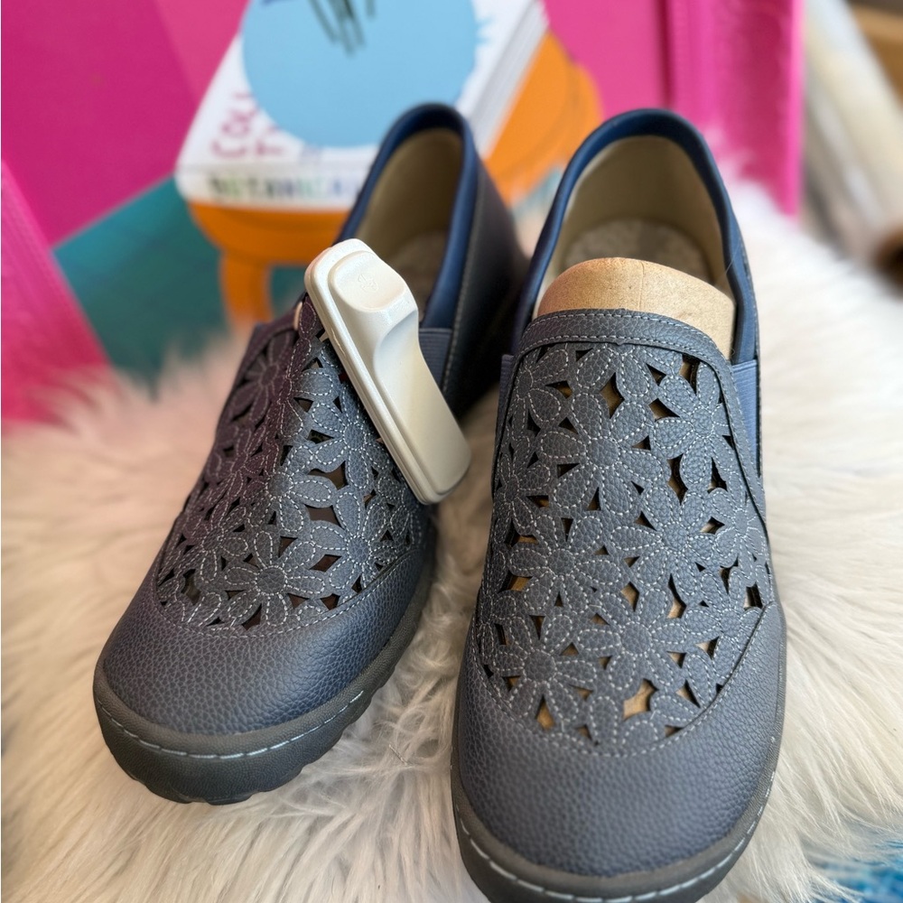 Navy Blue Cutout Slip-On Shoes